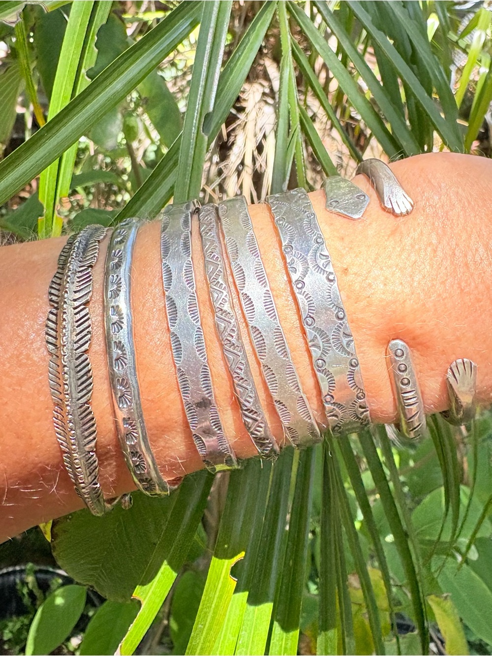 Sterling Stamp Design Stacker Cuff Bracelets